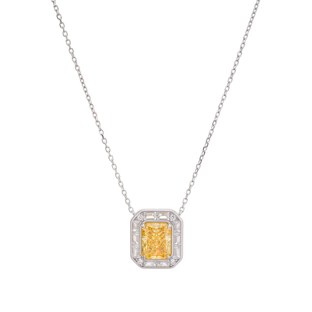 Eini Yellow Square Gemstone Pendant Sterling Silver Necklace