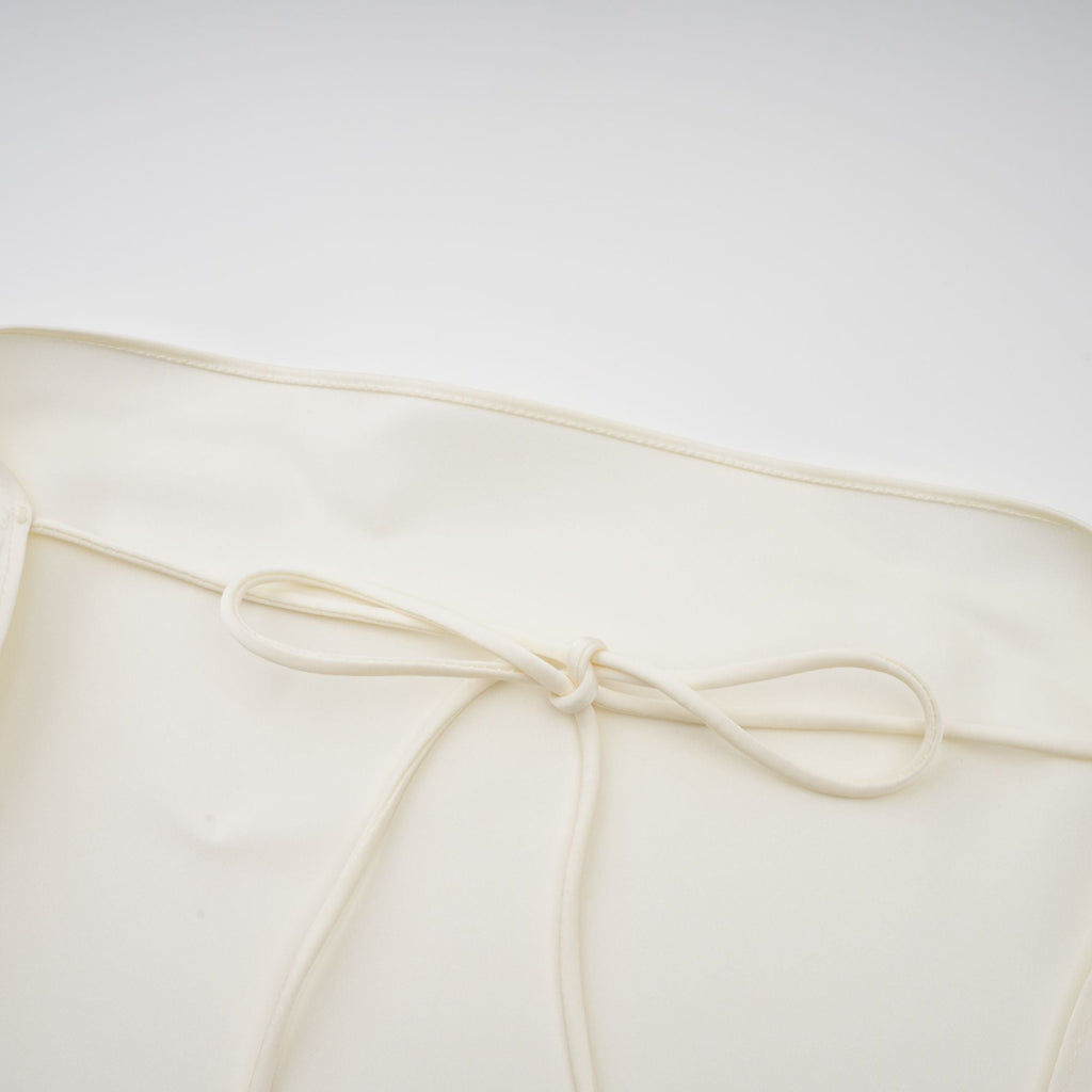 Lyna White Satin Ruffled Mini Dress With Shawl Panel Detail