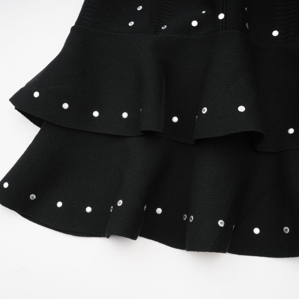 Flowering Girl Women Fabienne black embellished ruffled knitted mini dress