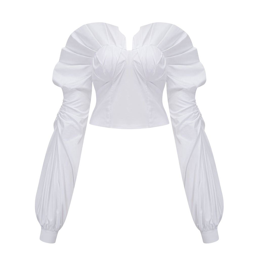 Flowering Girl Women tiffany White off-shoulder Ruched Blouse & Skirt Set