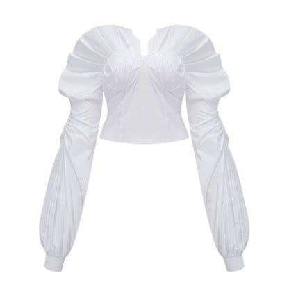 tiffany White off-shoulder Ruched Blouse & Skirt Set