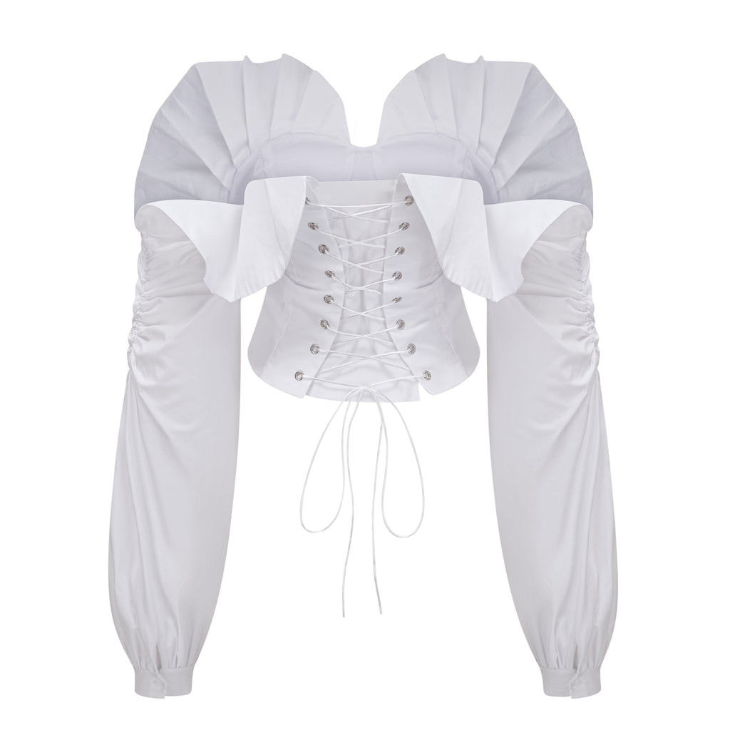 Flowering Girl Women tiffany White off-shoulder Ruched Blouse & Skirt Set