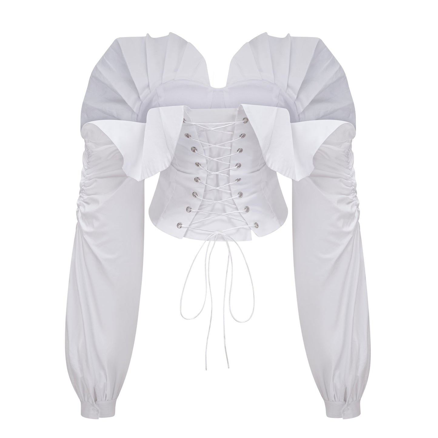 tiffany White off-shoulder Ruched Blouse & Skirt Set