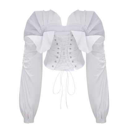 tiffany White off-shoulder Ruched Blouse & Skirt Set