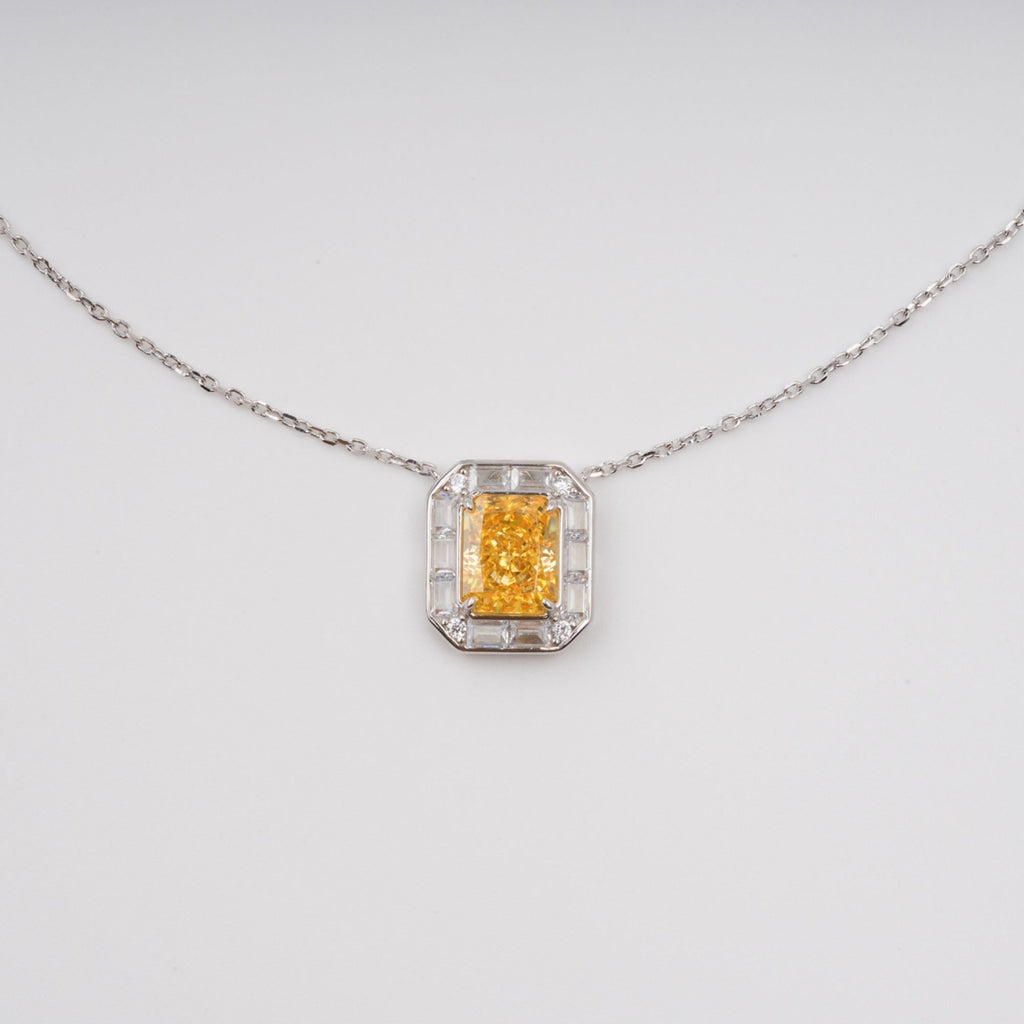 Eini Yellow Square Gemstone Pendant Sterling Silver Necklace