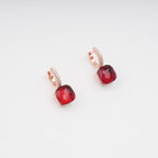 Aava Red Cushion Cut Gemstone Hoop Sterling Silver Earrings