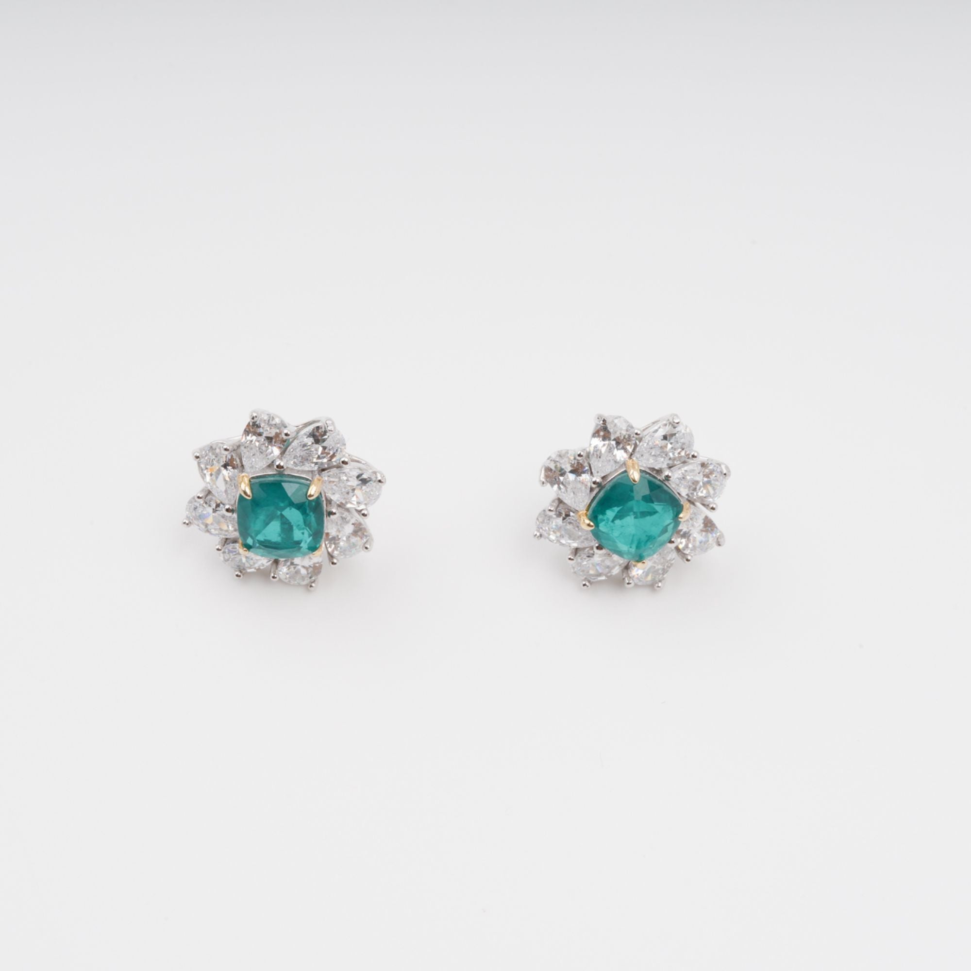 Erica Green Flower Shaped Gemstone Sterling Silver Earrings