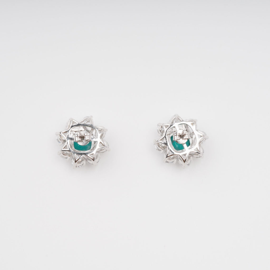 Erica Green Flower Shaped Gemstone Sterling Silver Earrings