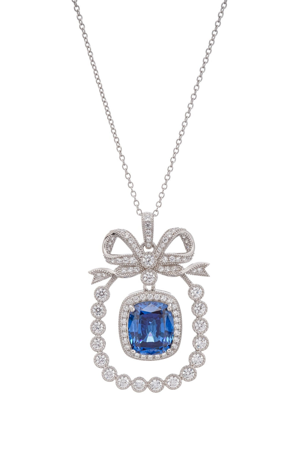 Flowering Girl Women Kaisu Blue Bow Gemstone Pendant Sterling Silver Necklace