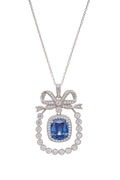 Flowering Girl Women Kaisu Blue Bow Gemstone Pendant Sterling Silver Necklace