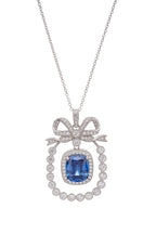 Flowering Girl Women Kaisu Blue Bow Gemstone Pendant Sterling Silver Necklace