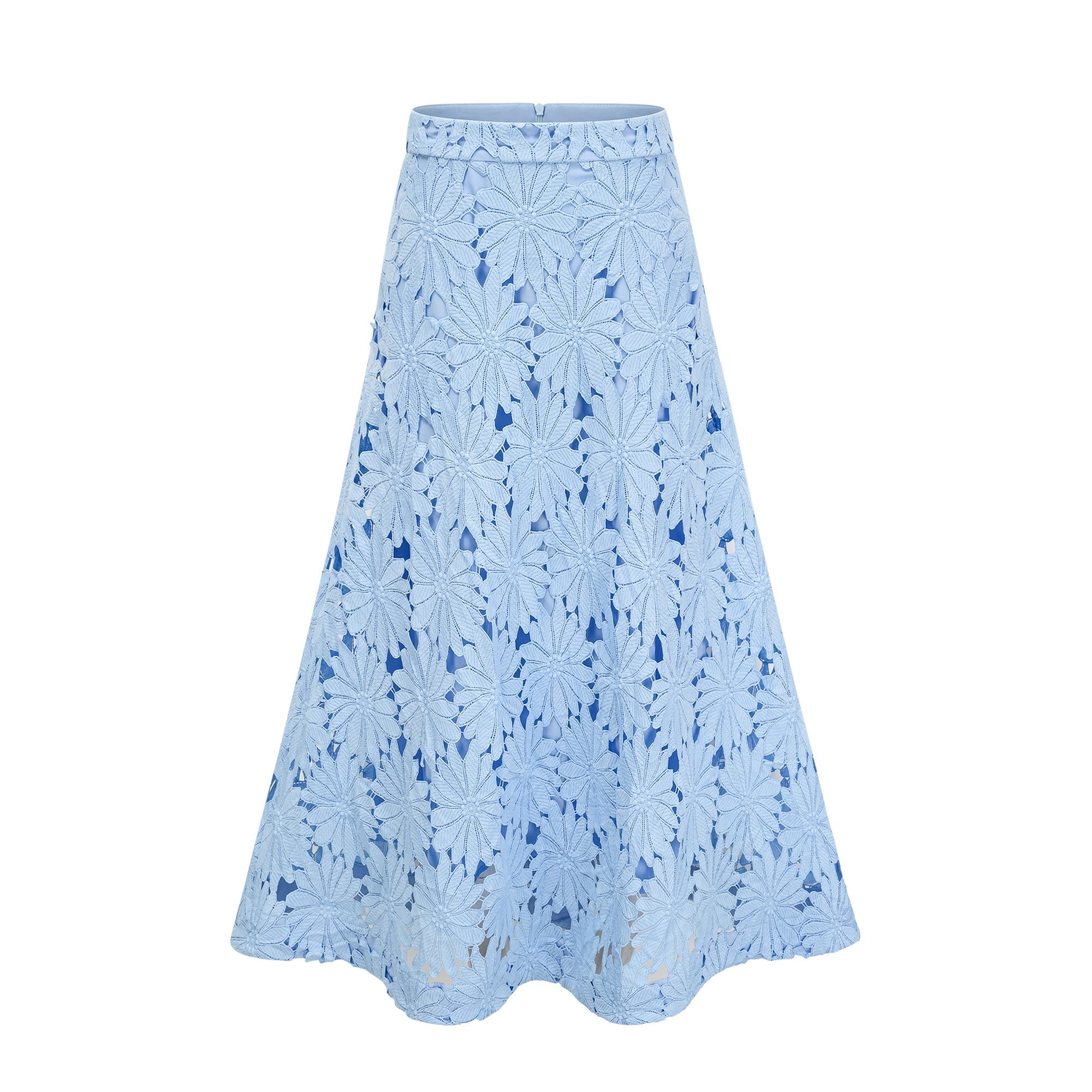 penny Openwork floral lace blouse maxi skirt set - blue