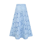 penny Openwork floral lace blouse maxi skirt set - blue