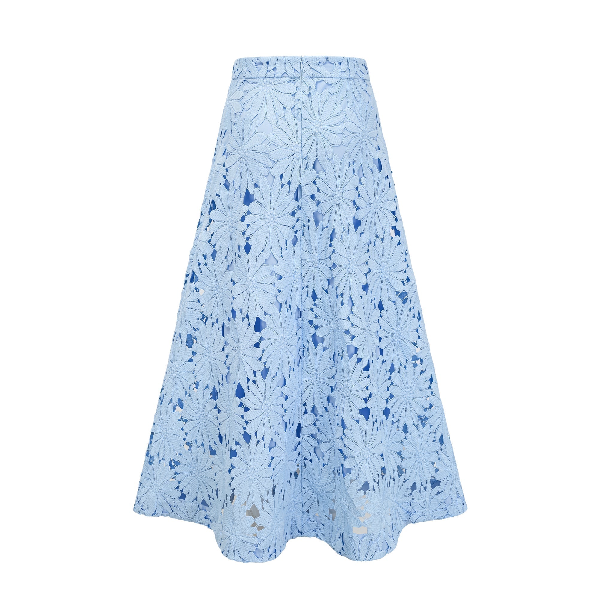 penny Openwork floral lace blouse maxi skirt set - blue