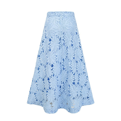penny Openwork floral lace blouse maxi skirt set - blue