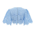 penny Openwork floral lace blouse maxi skirt set - blue