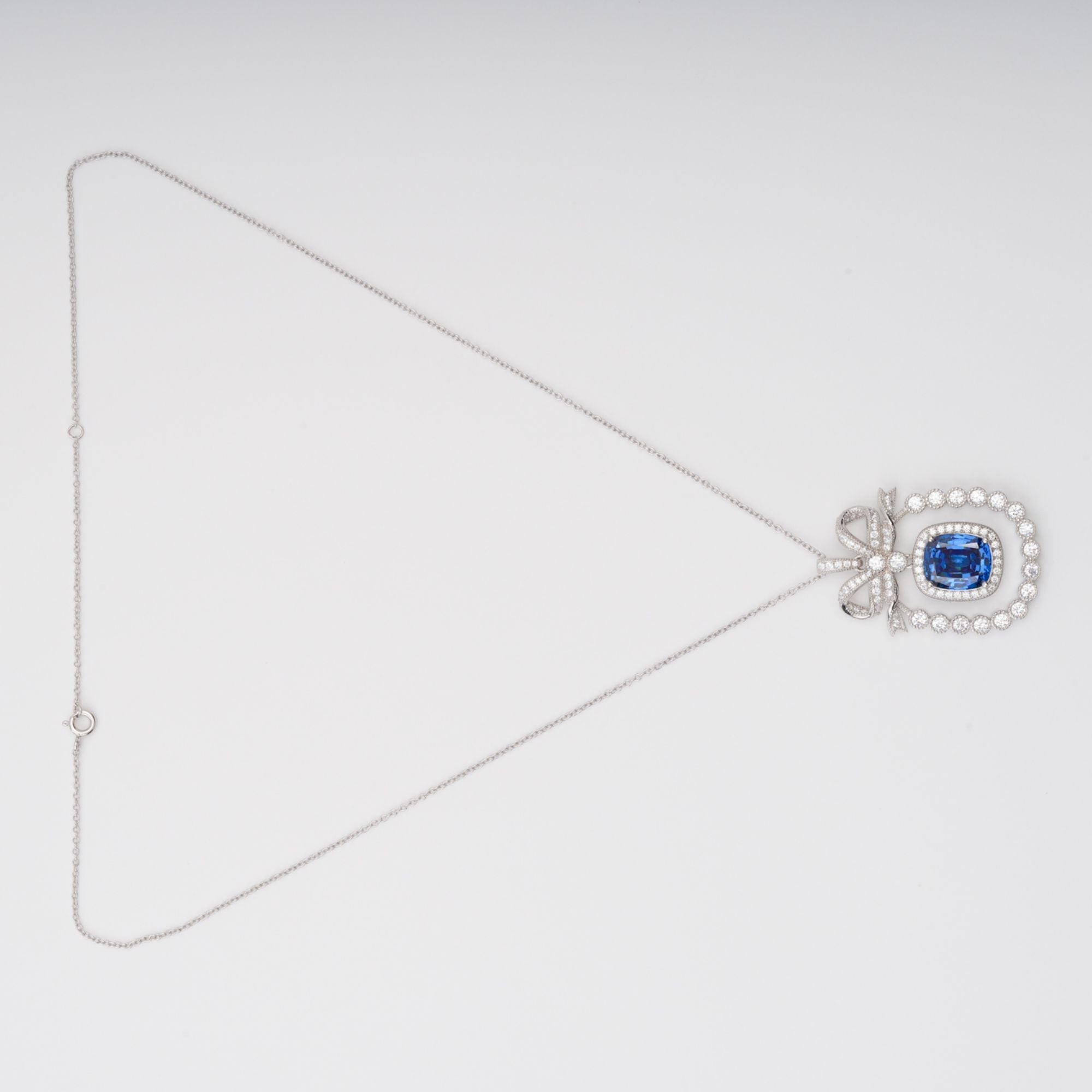 Flowering Girl Women Kaisu Blue Bow Gemstone Pendant Sterling Silver Necklace