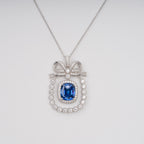 Flowering Girl Women Kaisu Blue Bow Gemstone Pendant Sterling Silver Necklace