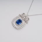 Flowering Girl Women Kaisu Blue Bow Gemstone Pendant Sterling Silver Necklace