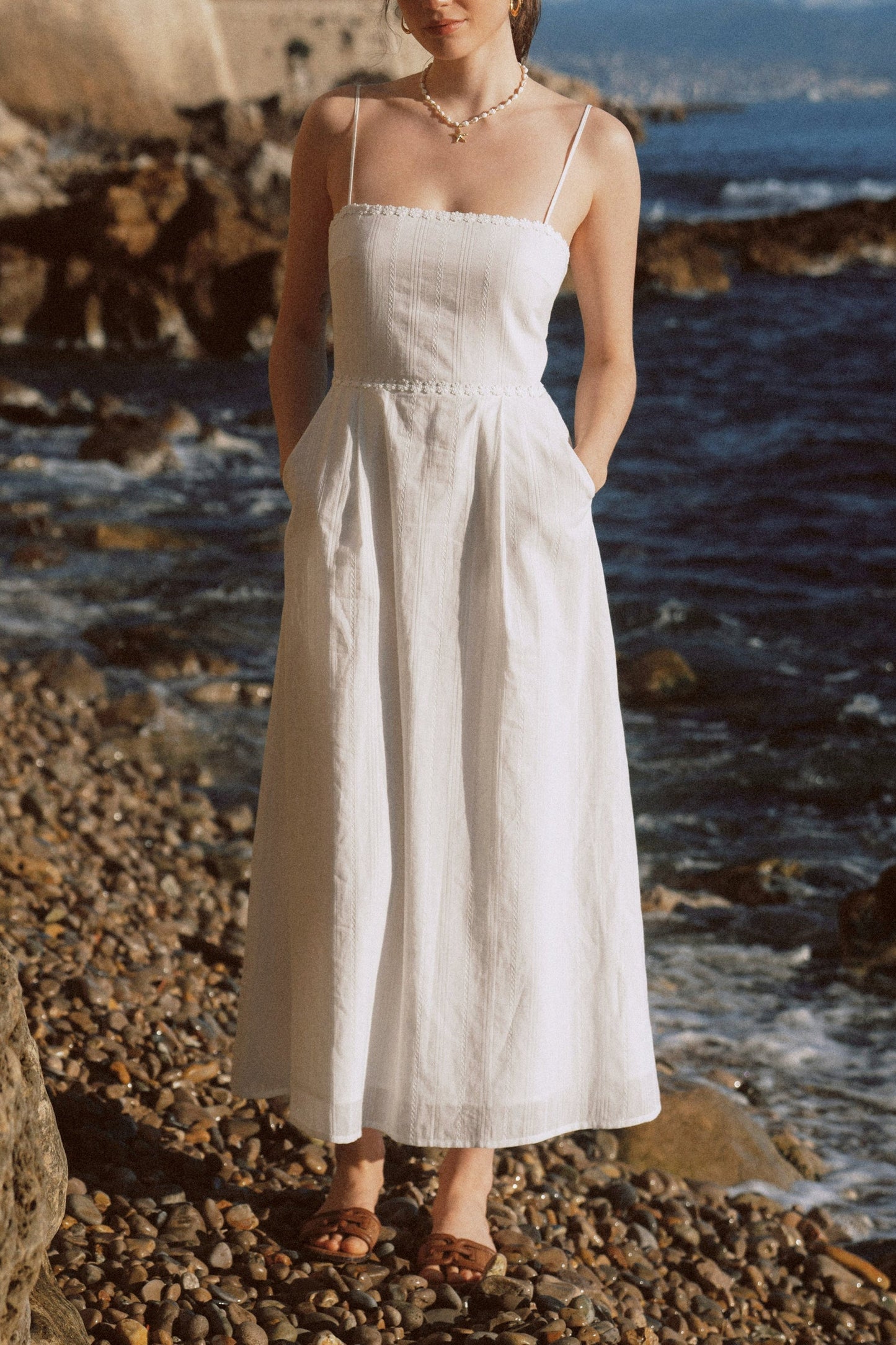 gloria flower detail strapless maxi dress - white