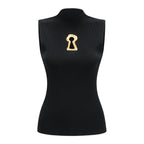 Flowering Girl Women Mock Neck Sleeveless Rib Knit Keyhole Cutout Top