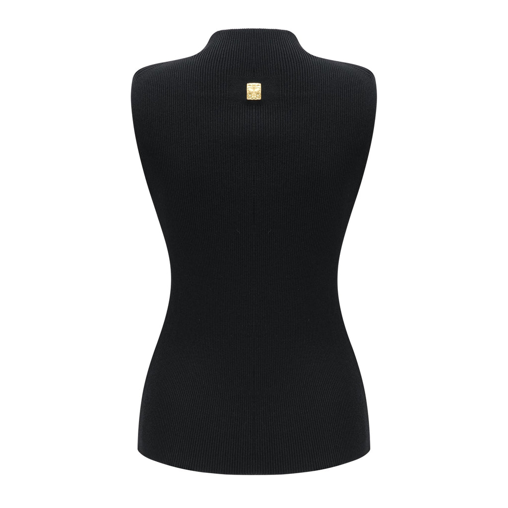 Flowering Girl Women Mock Neck Sleeveless Rib Knit Keyhole Cutout Top
