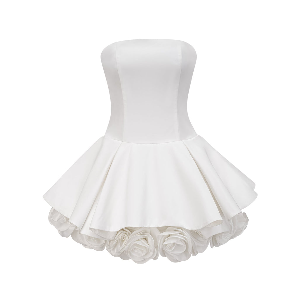 Lucie White Petal-Layered Strapless Corset Mini Dress