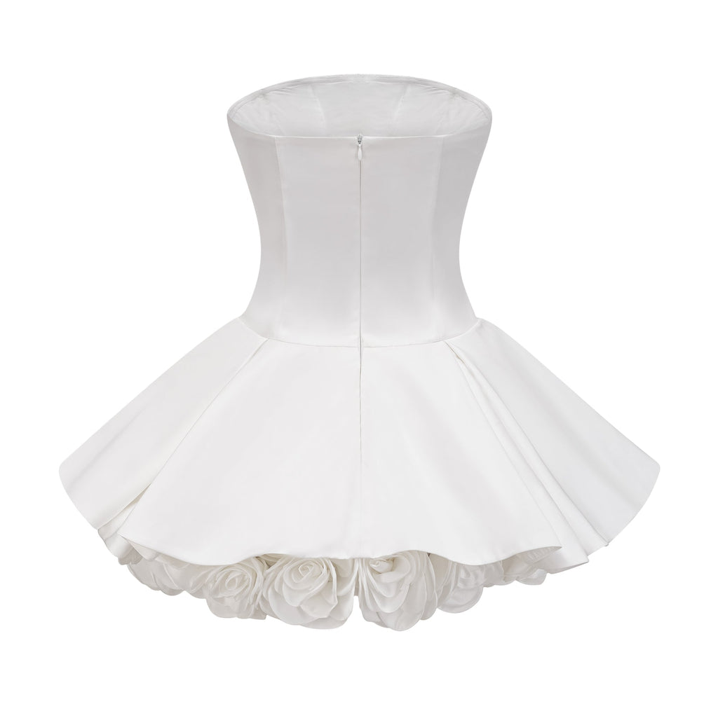Lucie White Petal-Layered Strapless Corset Mini Dress