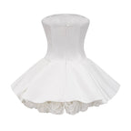 Lucie White Petal-Layered Strapless Corset Mini Dress