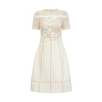 hermosa 3d floral embroidered hollow midi dress in apricot