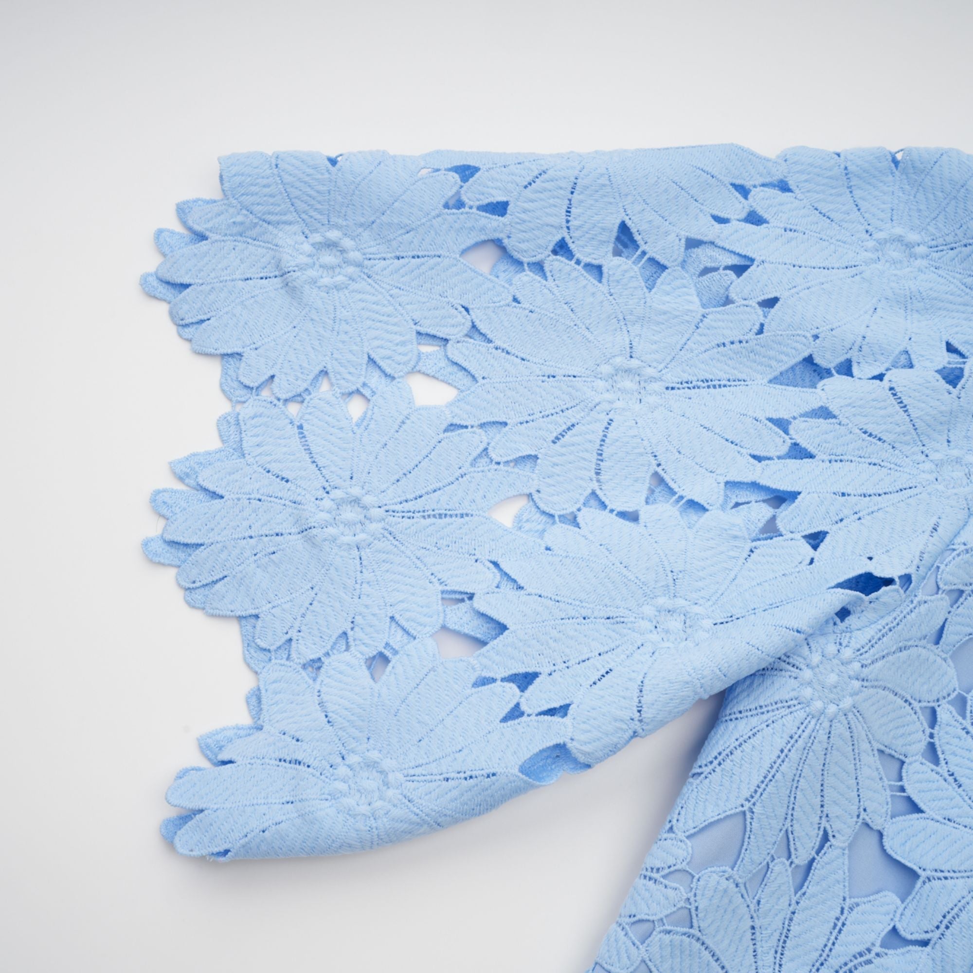 penny Openwork floral lace blouse maxi skirt set - blue