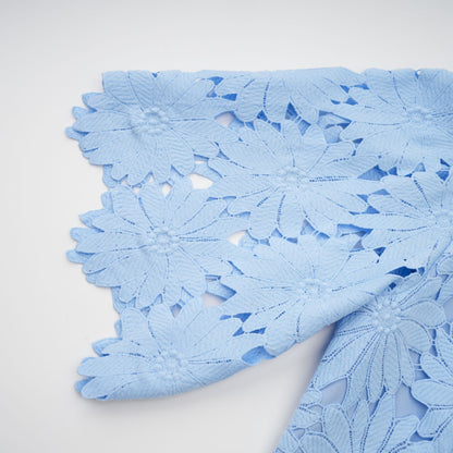 penny Openwork floral lace blouse maxi skirt set - blue