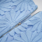 penny Openwork floral lace blouse maxi skirt set - blue