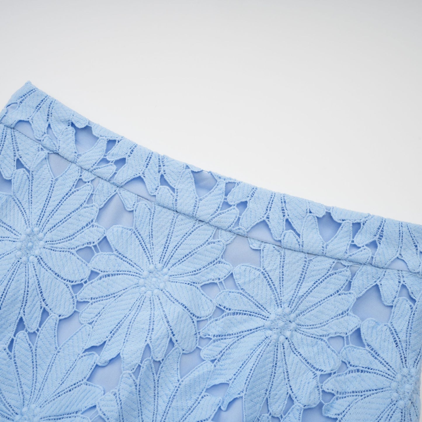 penny Openwork floral lace blouse maxi skirt set - blue