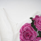 Flowering Girl Women 3D Rose Applique Puff Sleeve Floral Print Pleated Midi Dress