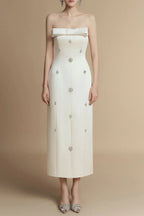 Sheath Straight Across Neck Taffeta Midi Dress