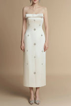 Sheath Straight Across Neck Taffeta Midi Dress