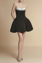 Fit And Flare Semi-Heart Neck Taffeta Mini Dress