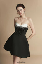 Fit and Flare Semi-Heart Neck Taffeta Mini Dress