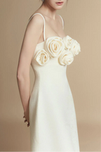 A-Line Flower Applique Linen Rayon Midi Dress