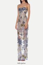 Flowering Girl Women Dahlia Baby Blue Multi Maxi Dress