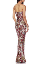 vivien fireworks pattern sequin embroidery strapless maxi dress