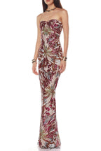 vivien fireworks pattern sequin embroidery strapless maxi dress