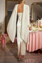 jessica Cape Flower Sequin Satin Maxi Dress in ivory