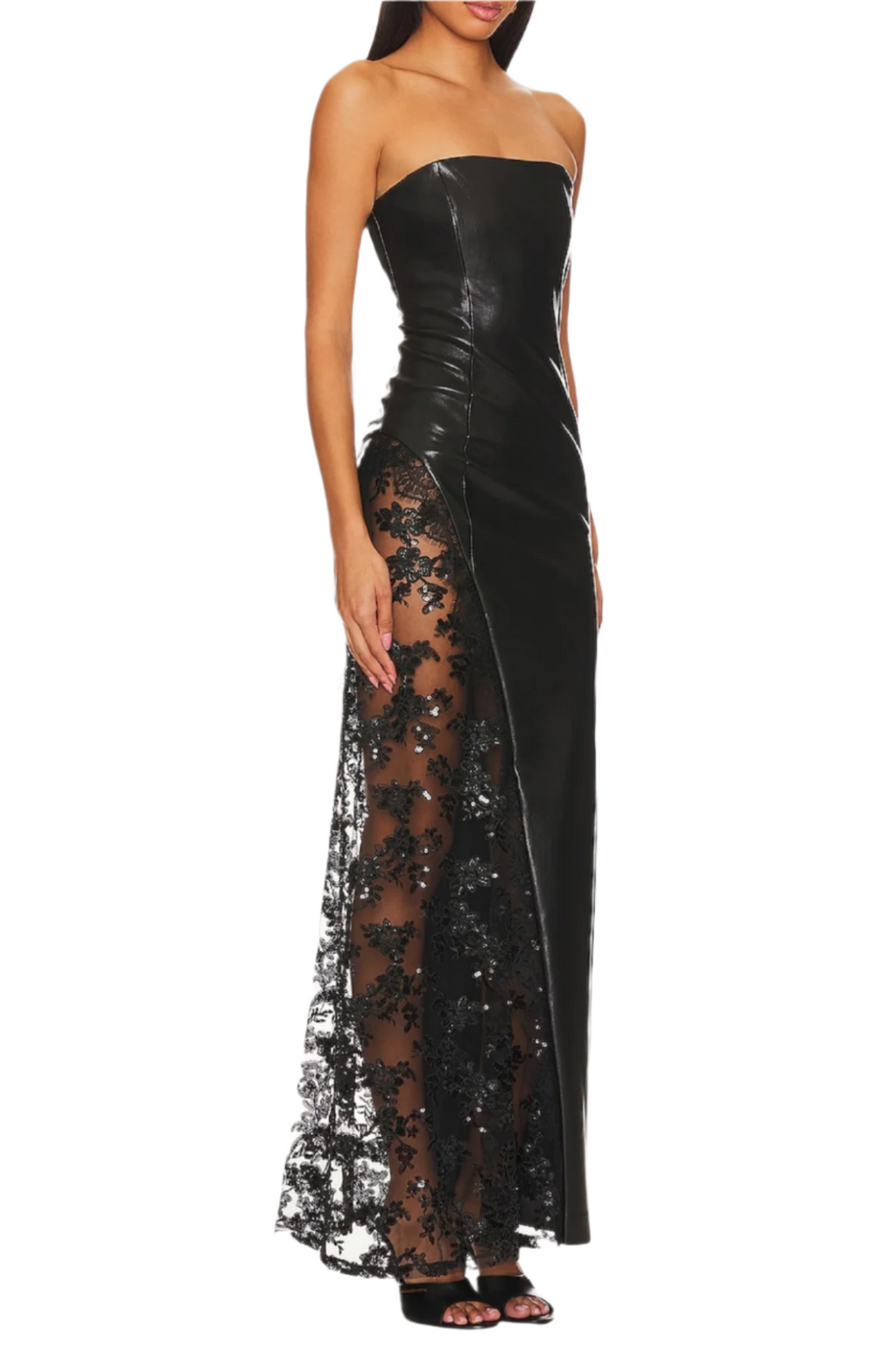 Flowering Girl Women Damien Faux Leather Strapless Lace Maxi Dress