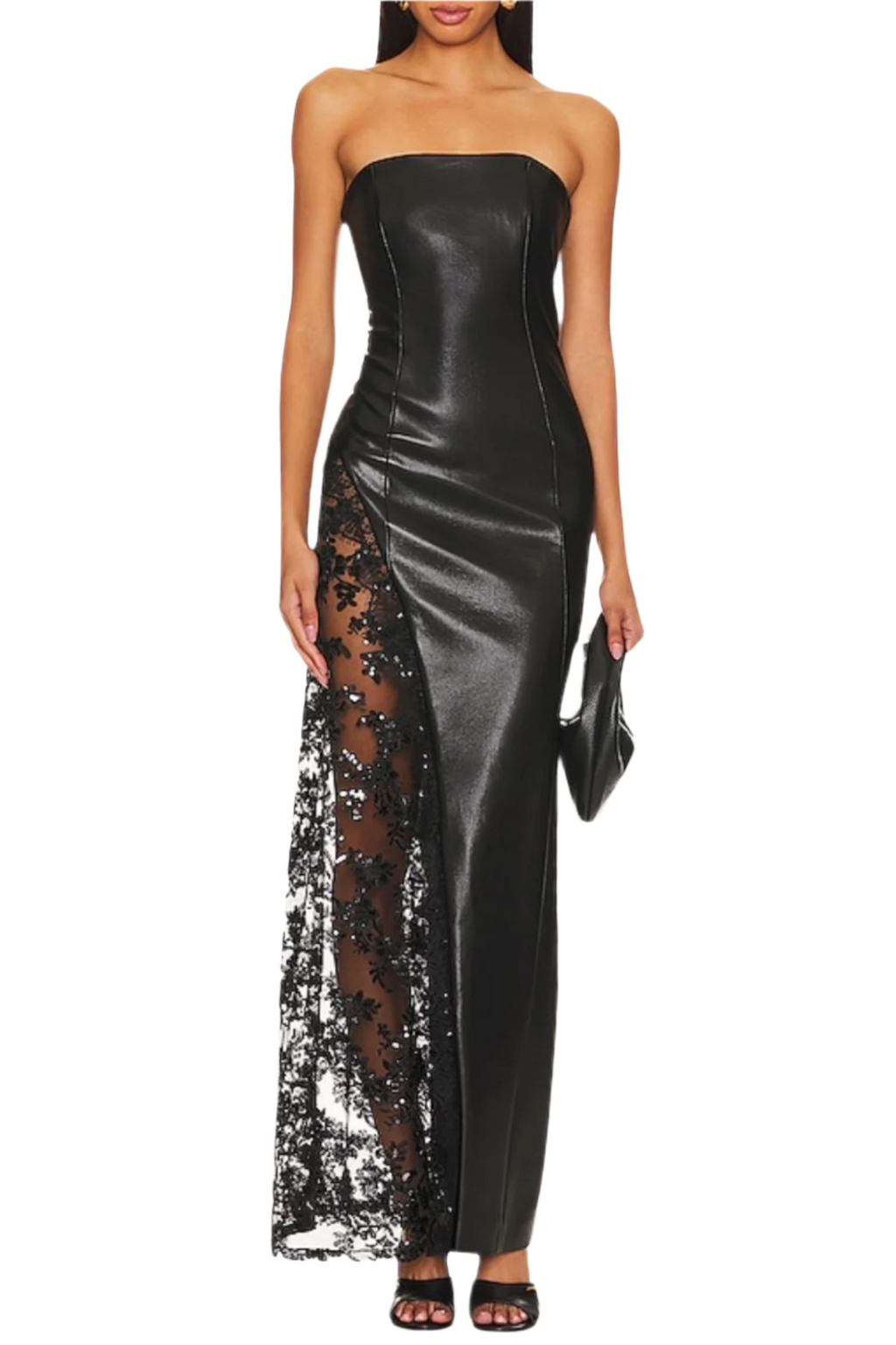 Flowering Girl Women Damien Faux Leather Strapless Lace Maxi Dress