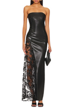 Flowering Girl Women Damien Faux Leather Strapless Lace Maxi Dress