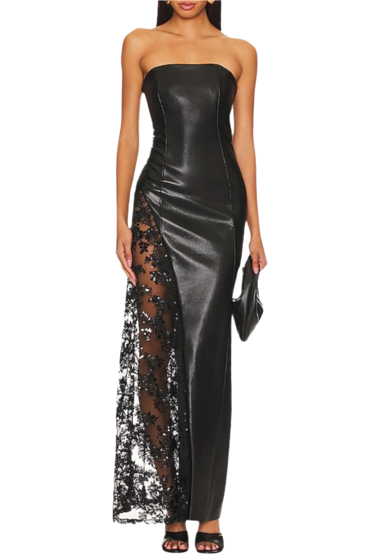 Flowering Girl Women Damien Faux Leather Strapless Lace Maxi Dress