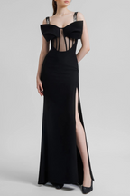 Flowering Girl Women Dancis See-Through Corset Maxi Dress - Black