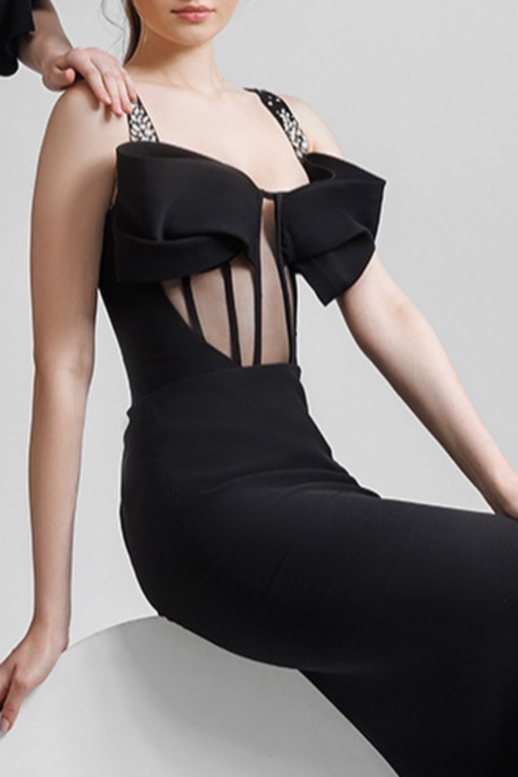 Flowering Girl Women Dancis See-Through Corset Maxi Dress - Black